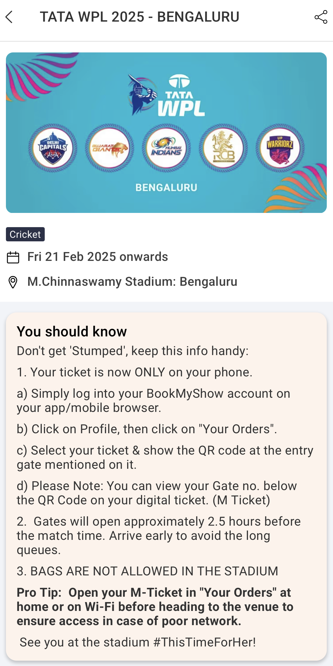WPL 2025 tickets